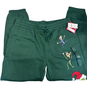 Universal Adult Grinch Fleece Graphic Sweatpants Dark Green Size L NWT